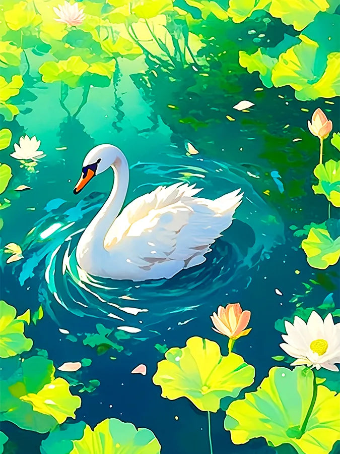 Swan in Serene Lake