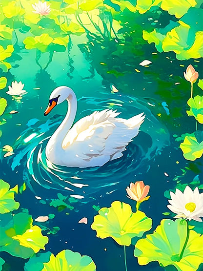 Swan in Serene Lake